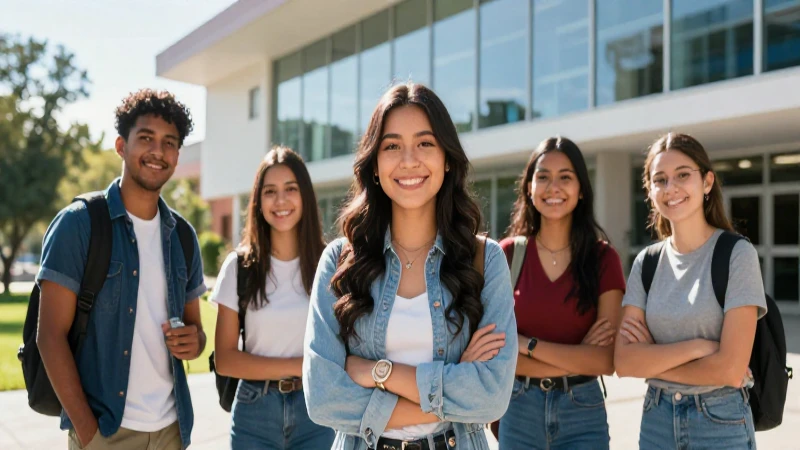 Estudiante mexicano sonriente en campus universitario moderno