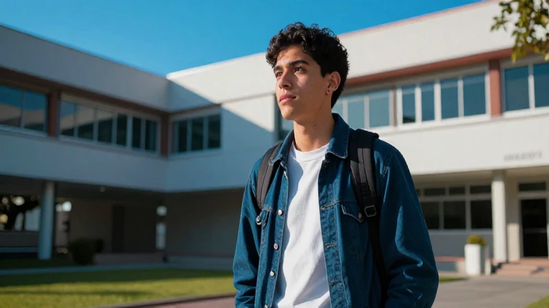 Estudiante mexicano en campus moderno, foto vibrante