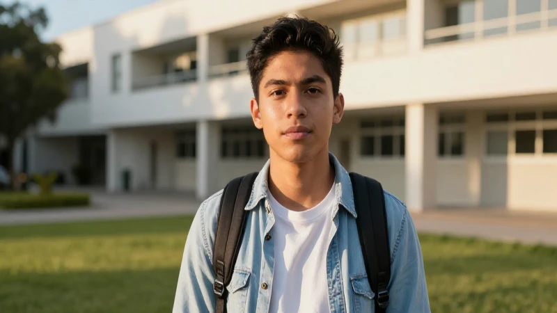 Retrato épico de estudiante mexicano en campus