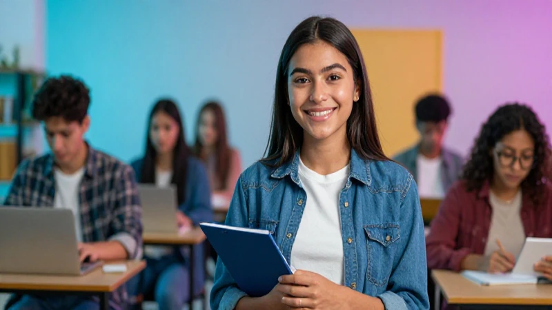 Joven estudiante mexicano exitoso en campus moderno