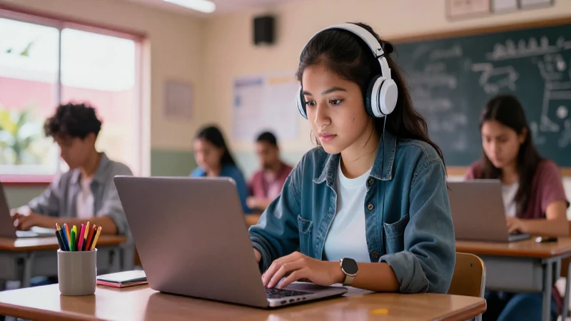 Estudiante mexicano en aula con oportunidades digitales