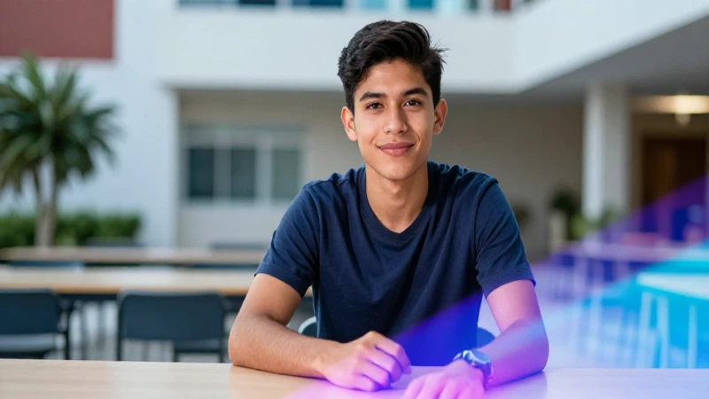 Estudiante mexicano atractivo en campus moderno