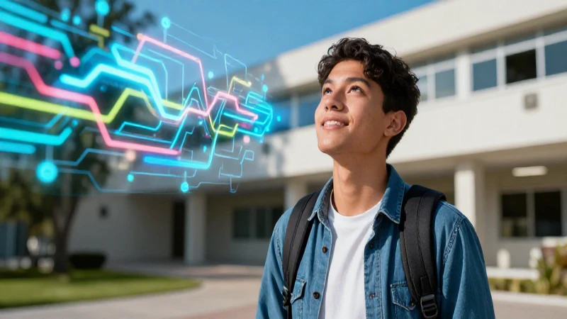 Estudiante mexicano con progreso digital vibrante