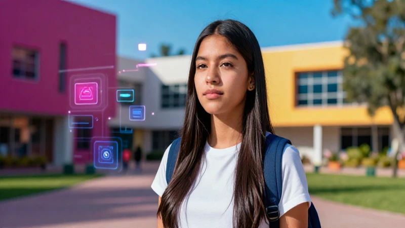 Estudiante mexicano en campus con luz moderna