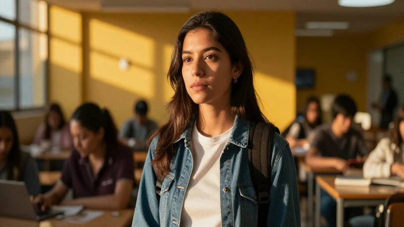 Joven estudiante mexicano en un entorno académico brillante