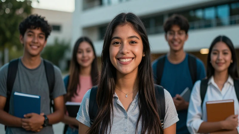 Joven estudiante mexicano vibrante sonriendo en campus
