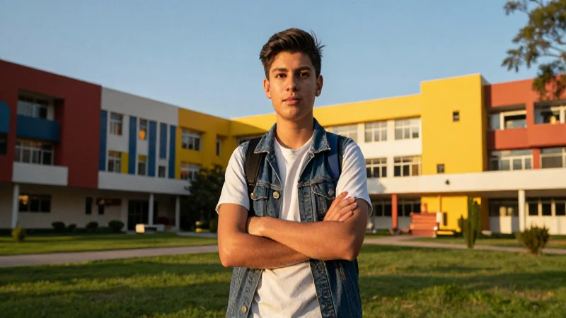 Estudiante mexicano confiado en campus dorados