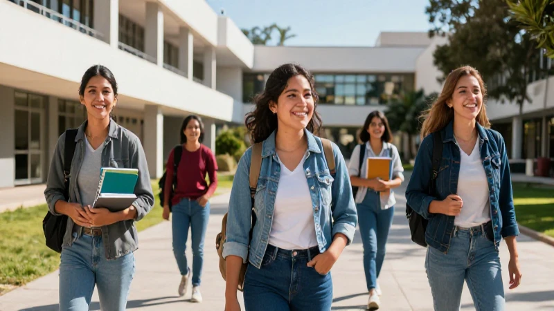 Estudiantes mexicanos sonriendo en campus vibrante
