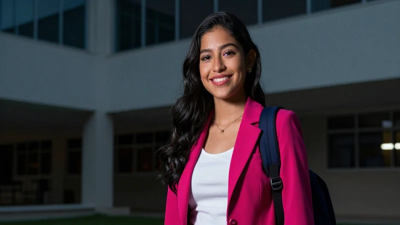Estudiante mexicano joven y sonriente en un campus moderno