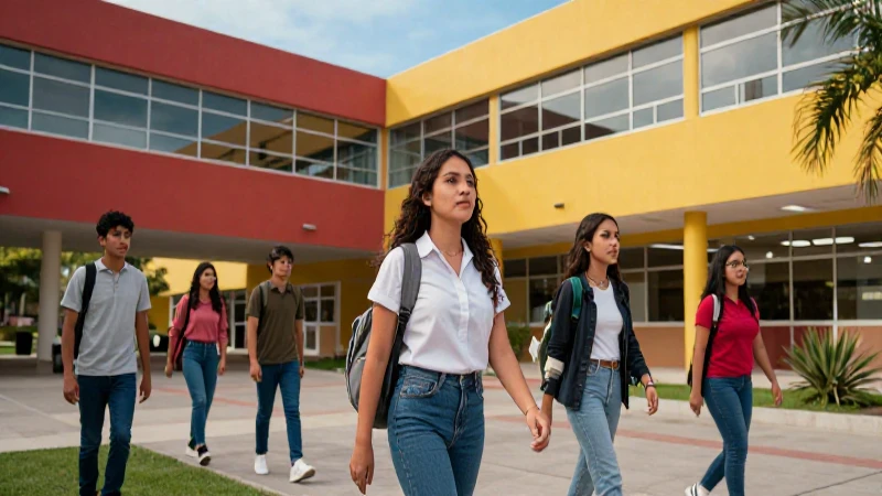 Estudiantes mexicanos en campus vibrante y moderno