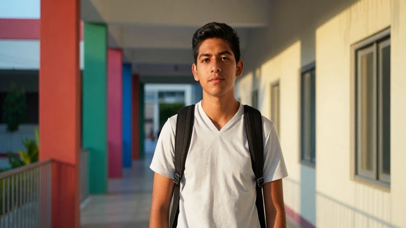Estudiante mexicano exitoso en un campus moderno