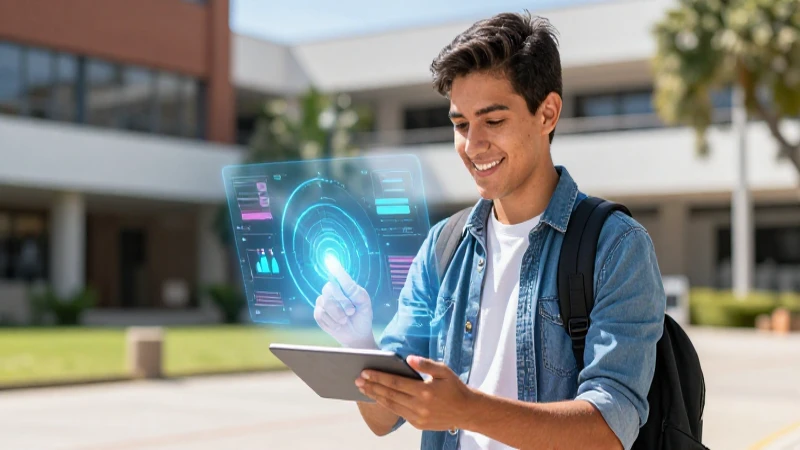 Joven estudiante mexicano interactúa con hologramas modernos