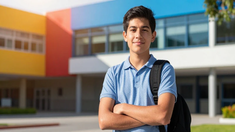 Estudiante mexicano exitoso en campus vibrante
