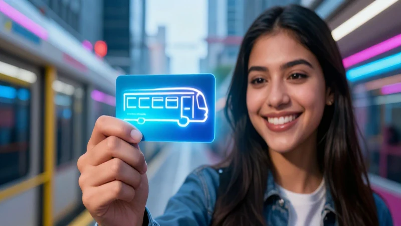 Joven mexicano sonriente con tarjeta de tránsito