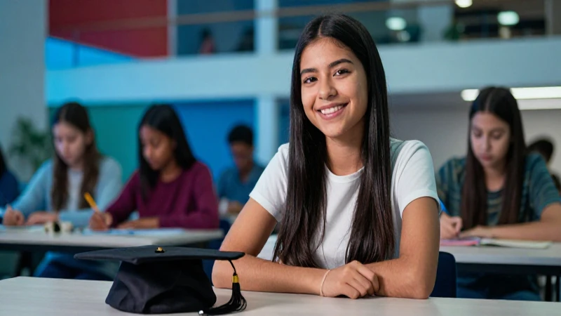 Estudiante mexicano sonriente en campus profesional