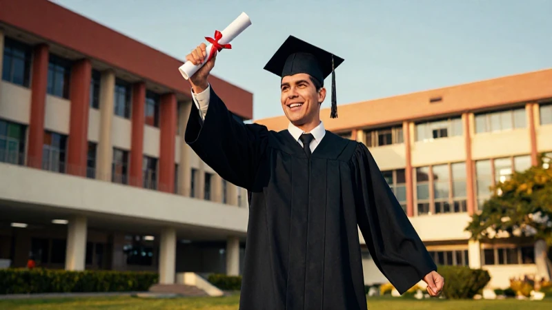 Joven graduado mexicano con diploma en campus