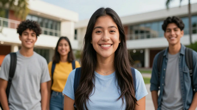 Estudiante mexicano diverso en campus moderno