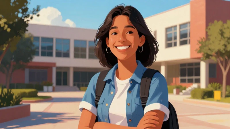 Estudiante mexicano sonriente en campus moderno