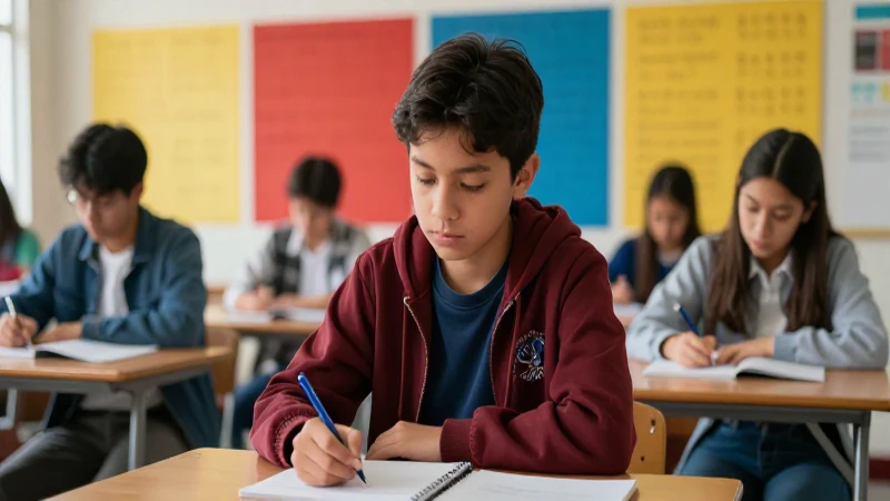 Estudiante mexicano enfocado en un moderno campus académico
