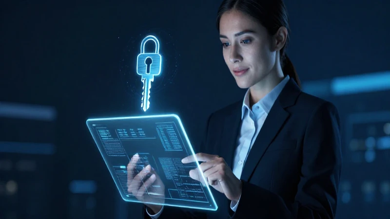 Joven profesional accede a datos seguros en una tableta