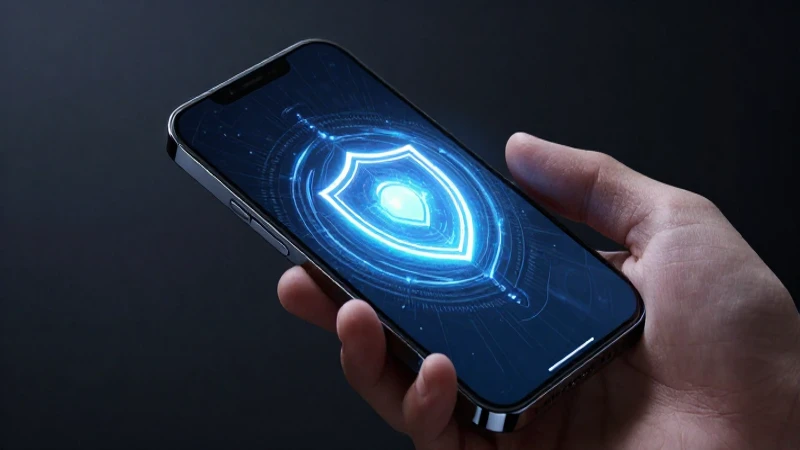 Mano sosteniendo móvil con escudo digital
