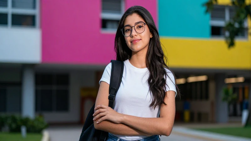Retrato dinámico de estudiante mexicano vibrante