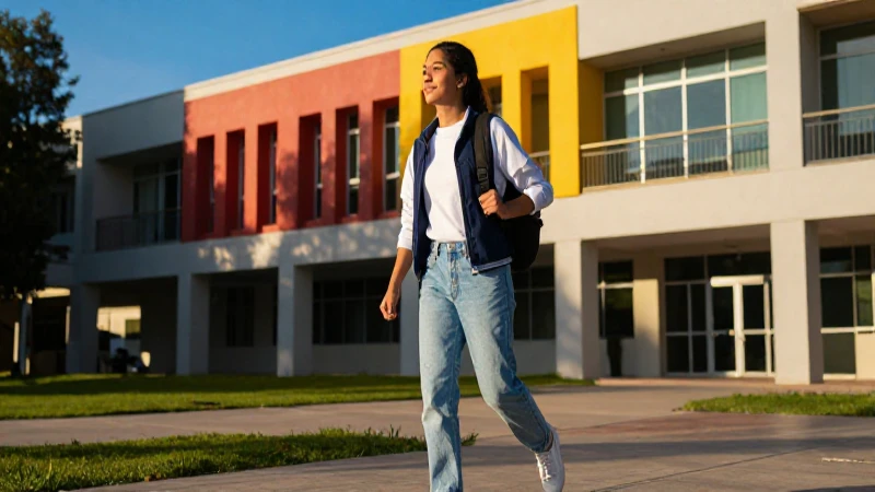 Estudiante mexicano vibrante en campus al atardecer