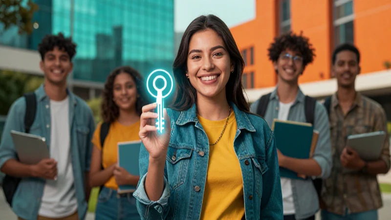 Estudiante mexicano confiado con llave digital
