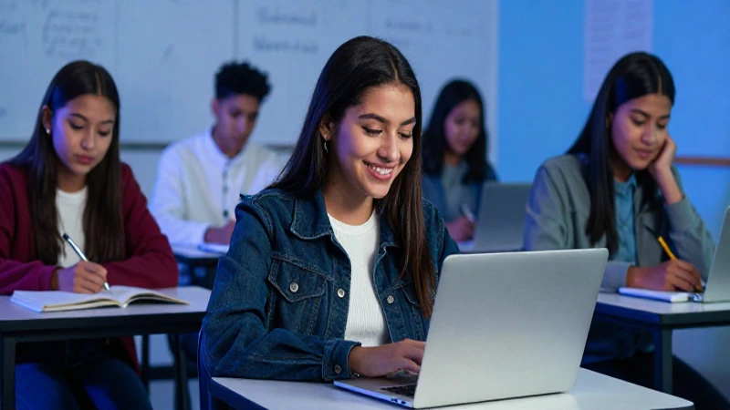 Estudiante mexicano sonriendo en aula moderno