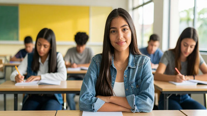 Estudiante mexicano confiado en aula moderna
