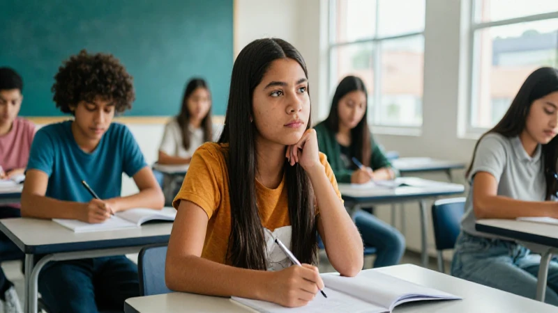Estudiante mexicana determinada en aula moderna