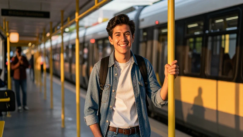 Joven mexicano sonríe frente a transporte moderno