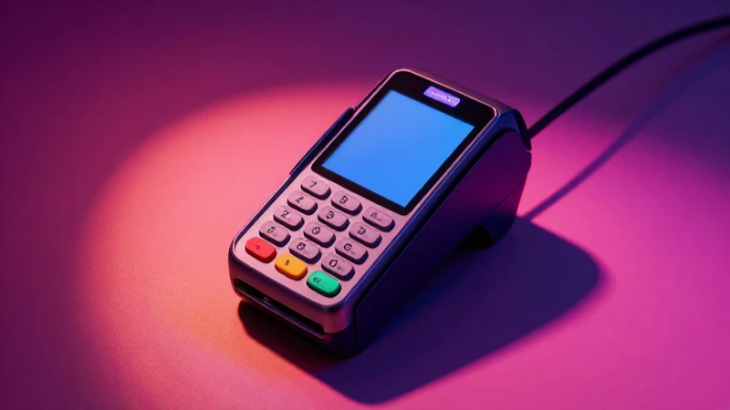 Emprendedor moderno en retail con terminal de pago
