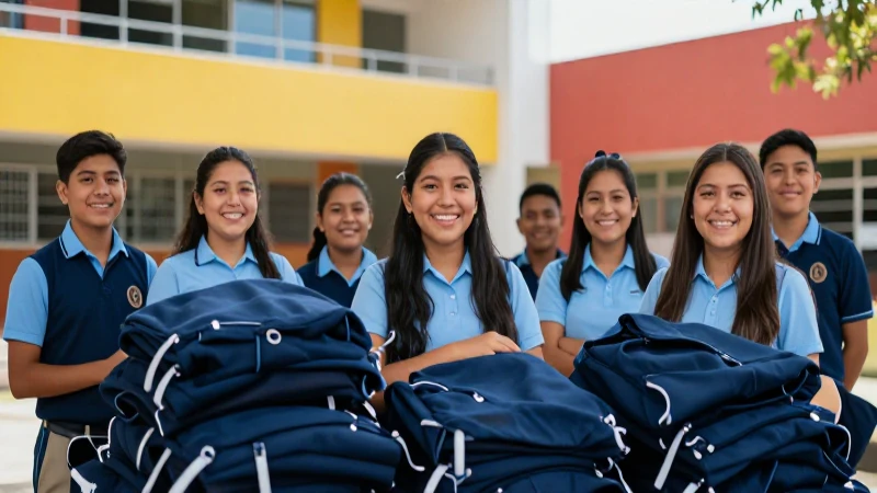 Estudiantes sonriendo en campus escolar moderno
