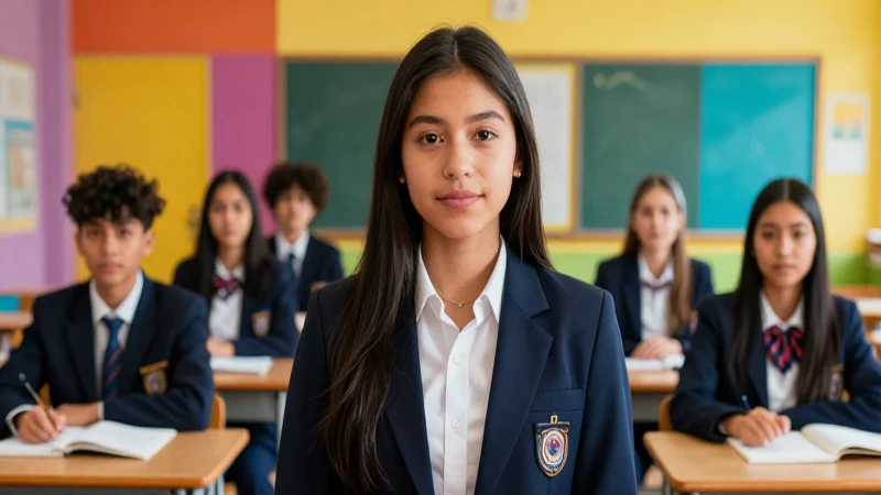 Joven mexicana exitosa en aula moderna