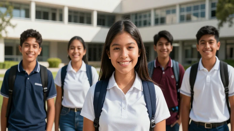Estudiantes mexicanos sonrientes en campus universitario