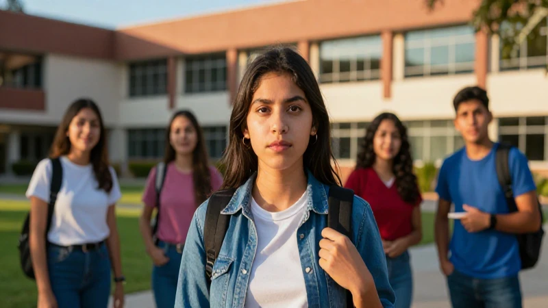 Estudiante mexicano en campus, estilo cinematográfico vibrante