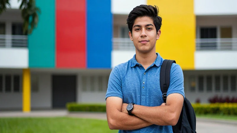 Joven mexicano confiado en un vibrante campus