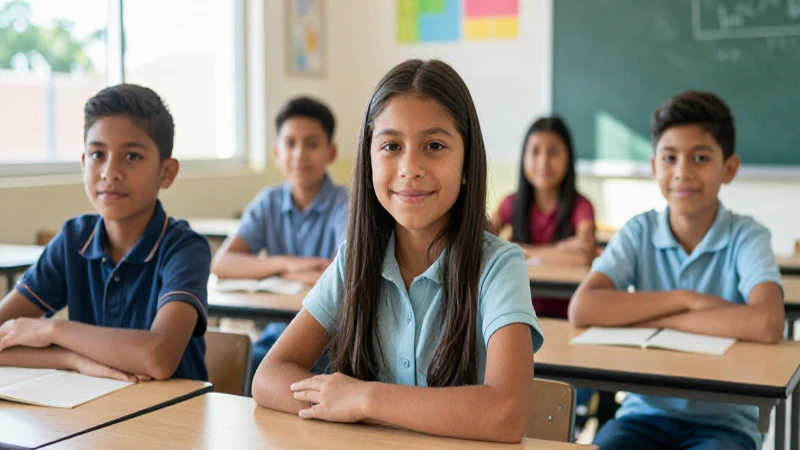 Niño mexicano sonríe con seguridad en su escuela