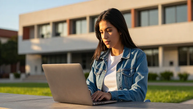 Joven mexicano en campus con laptop