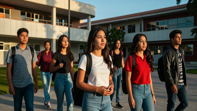 Universitarios mexicanos bajo luz dorada intensa