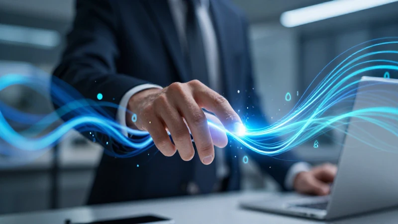 Mano profesional con flujo de datos neón