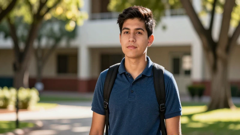 Joven mexicano, campus vibrante, luz cinematográfica