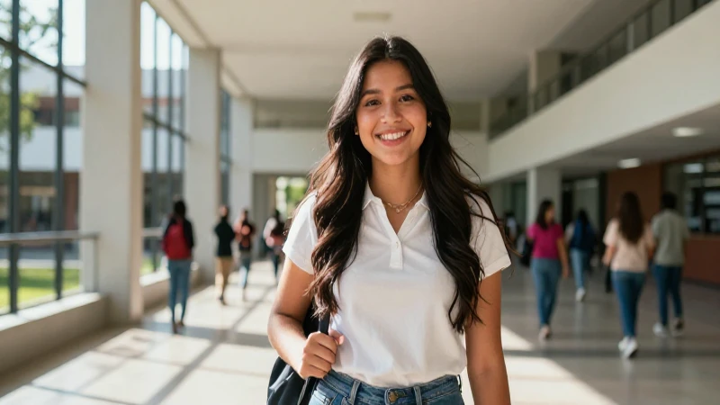 Estudiante mexicano sonriente en campus vibrante