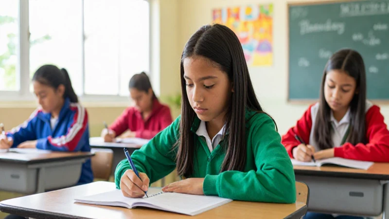 Estudiante mexicano exitoso estudia en aula moderna