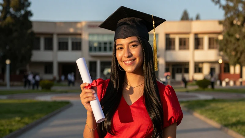 Joven estudiante mexicana en Tijuana con diploma