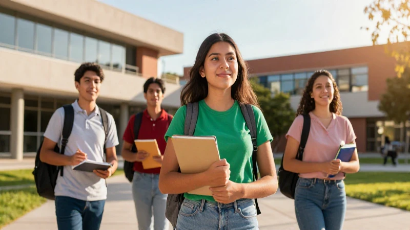 Estudiante mexicano exitoso en campus moderno con luz dorada