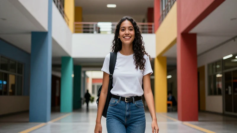 Estudiante mexicano sonríendo en universidad moderna