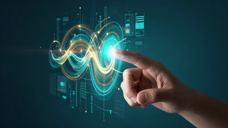 Mano interactúa con interfaz de datos vibrante y brillante