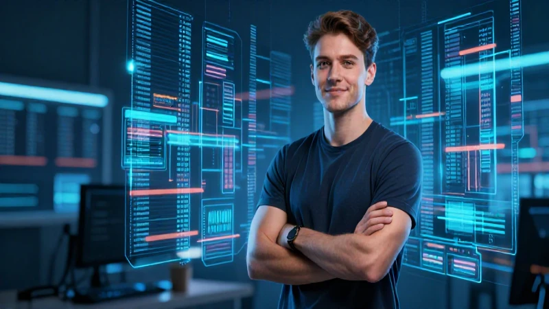 Programador futurista con estética digital impactante